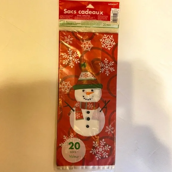 Amscam 20 Count Small, Cello, Festive Snowman Party Bags/Treat Containers/Baking - Picture 6 of 7